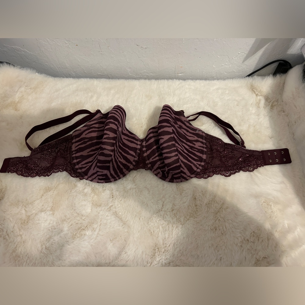 ThirdLove Burgundy Zebra Print Lace Demi Lace Bra size 34G